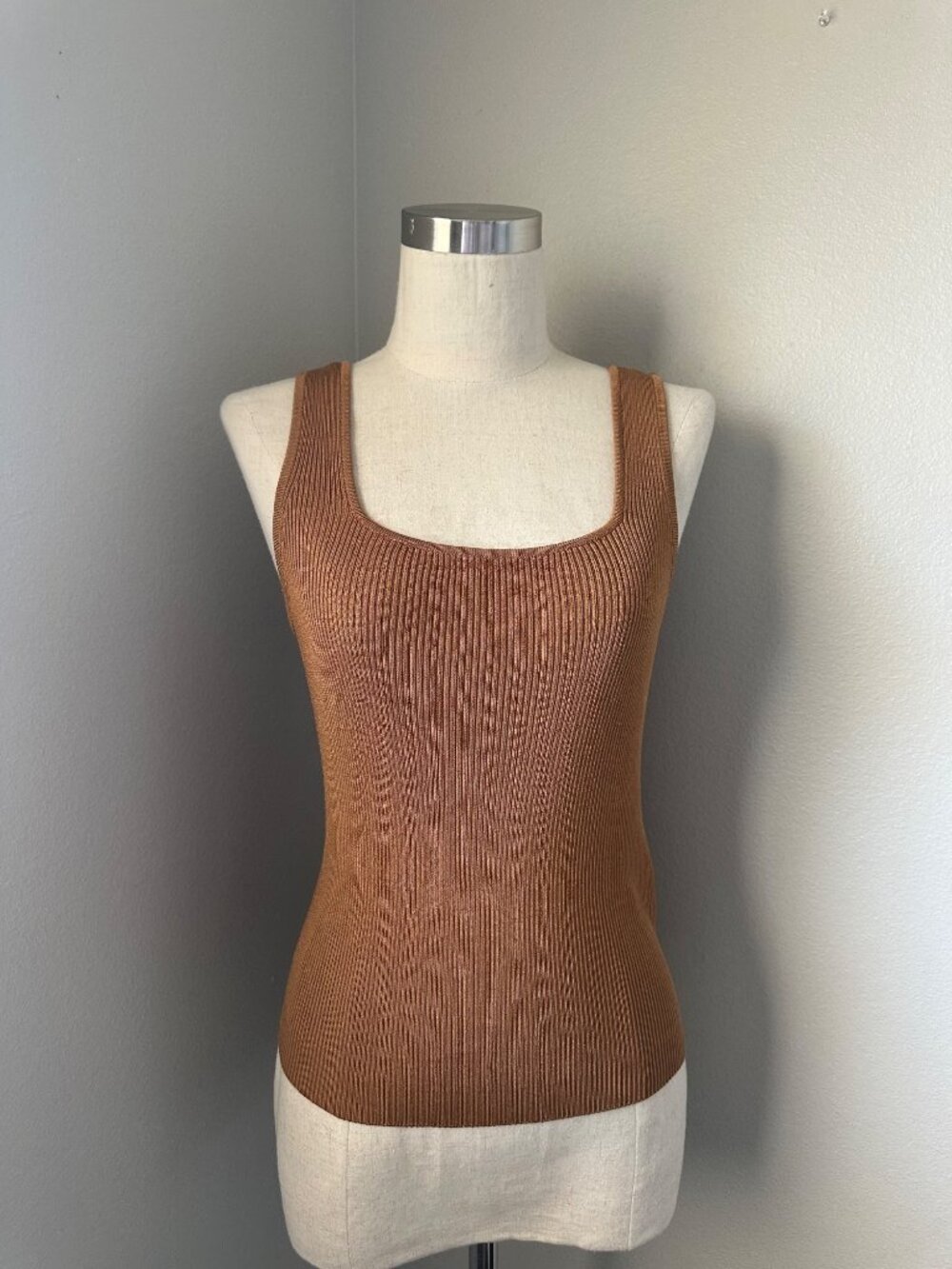 Madewell Rib Knit Pullover Tank Top Square Neck Sleeveless Viscose Brown Sz S